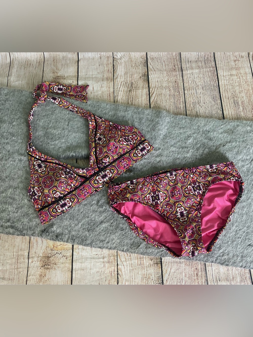 Lands' End Pink Paisley Halter Bikini Set Size 6/8